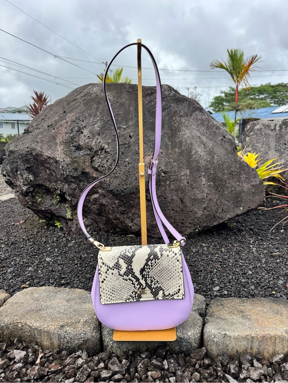 Kate Spade Lavender Snakeskin Print Flap Crossbody Bag